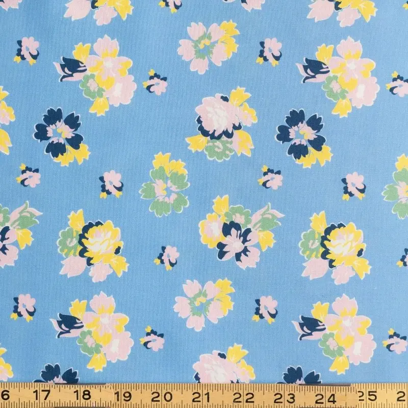 1930S Honey Bunch Blue Fabric – Bouquet Design 1