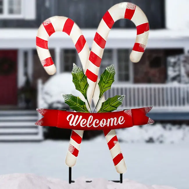 34-Inch Metal Candy Cane Yard Stake – Festive Christmas Decor 1