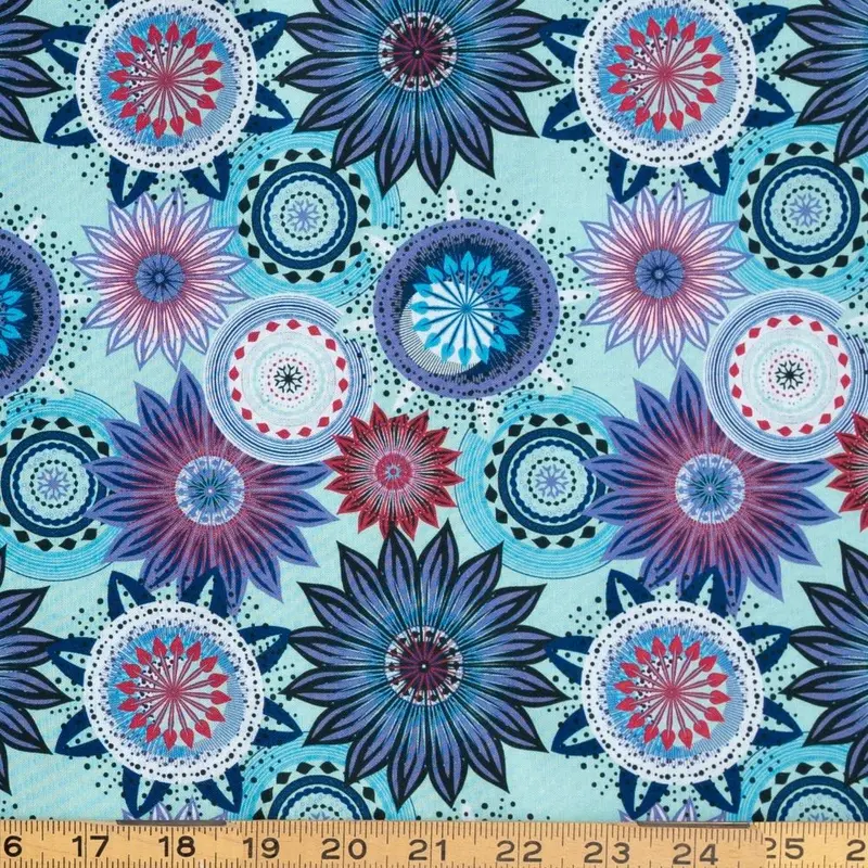 Avant Equinox Aquamarine Fabric – Passion Flower Motif 1