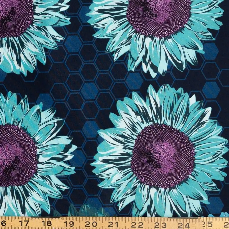 Avant Equinox Sunflower Sapphire Fabric – Botanical Print 1