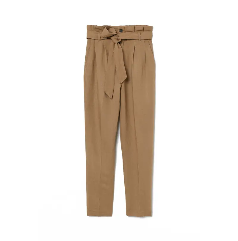 Breathable Linen-Blend Paper Bag Trousers With Pleated Front 1