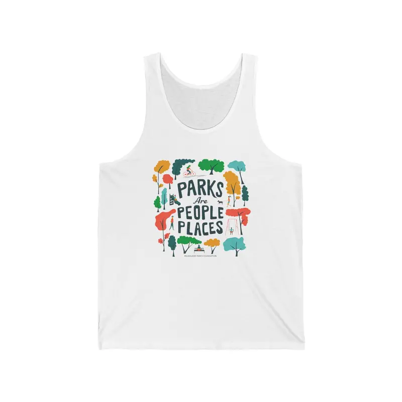 Eco-Friendly Unisex Jersey Tank Top Featuring 'Parks Are People Places' Artwork 1