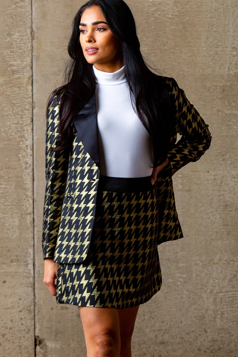 Gold Jacquard Black Label Skirt – The Caviar And Cocktails Womenswear 1