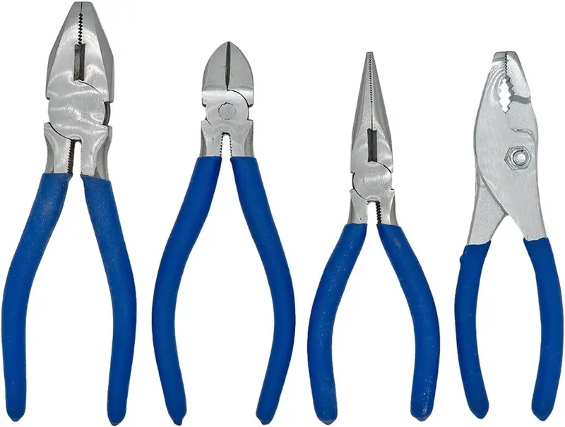 Ultra Steel 4-Piece Forged Plier Collection – C-1045 Steel, Blue Alligator-Grip Handles, Diagonal, Long Nose, Slip Joint & Linesman Styles 1
