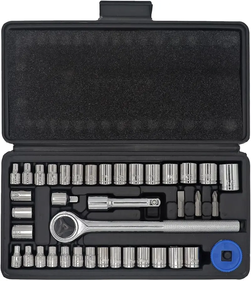 Ultra Steel 40-Piece Socket & Ratchet Kit – Dual-Drive (1/4" & 3/8"), Metric/Sae, Includes Extensions & Blow-Mold Storage Case 1