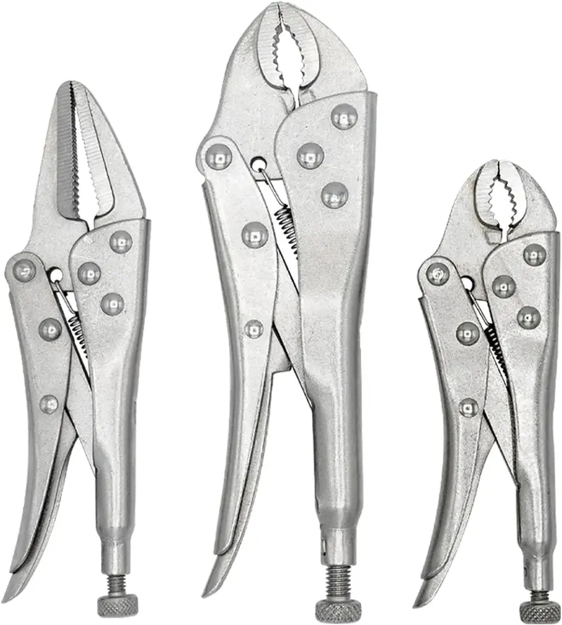 Ultra Steel Carbon Steel Locking Plier Set – 3-Piece, Heat-Treated Drop-Forged, Nickel-Plated With Curved & Long-Nose Jaws 1