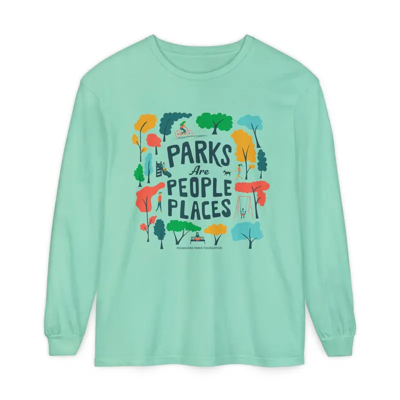 Unisex Long-Sleeve Nature Tee – Garment-Dyed 'Parks Are People' Design 3